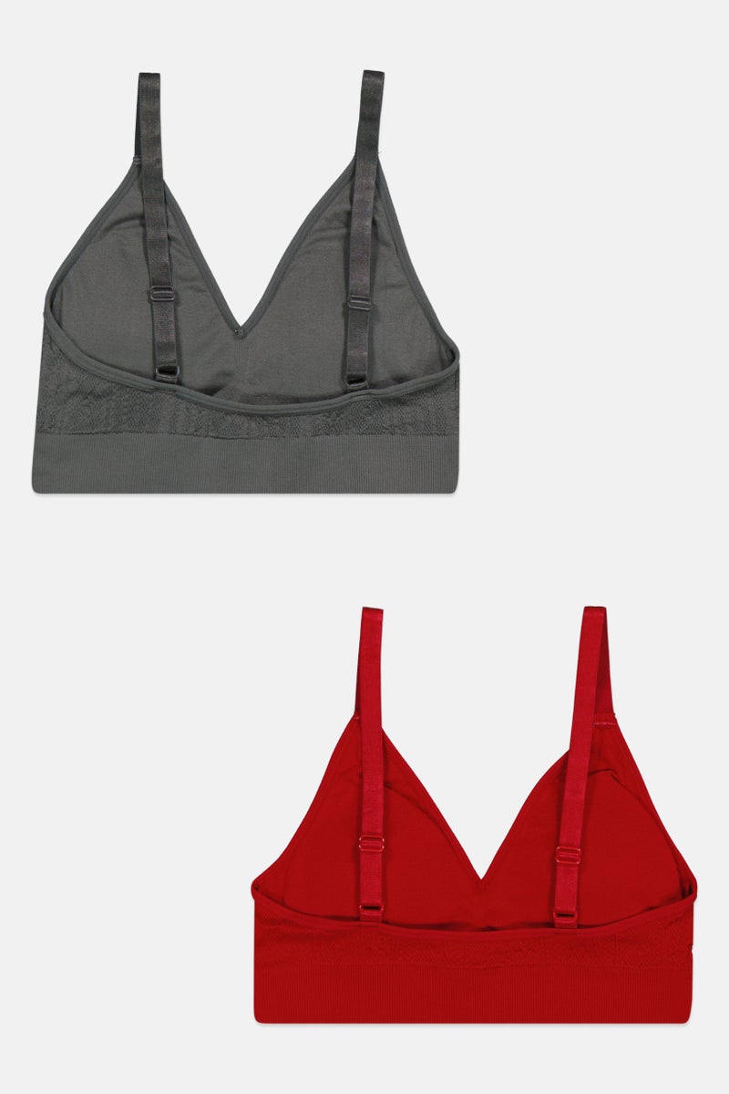 Layer 8 Women 2 Pieces Textured Padded Seamless Bra, Grey  - Image 2