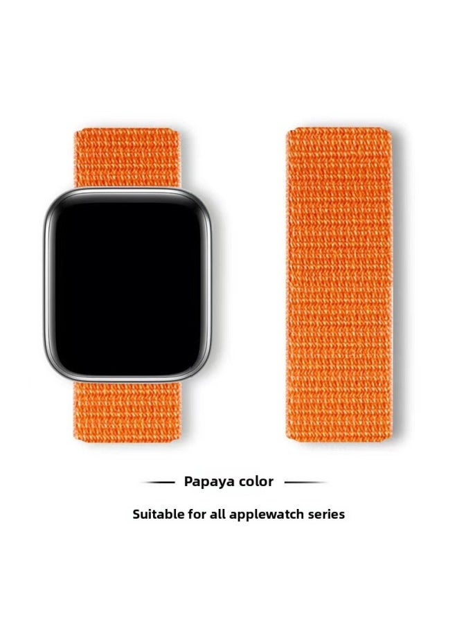 Generic - Suitable For Iwatch1-s9 Strap Light Mint/Ocean Blue Nylon Loop Velcro Wristband For Apple Watch Strap-Color:35# Papaya-Specifications:42/44/45/49mm - Image 1