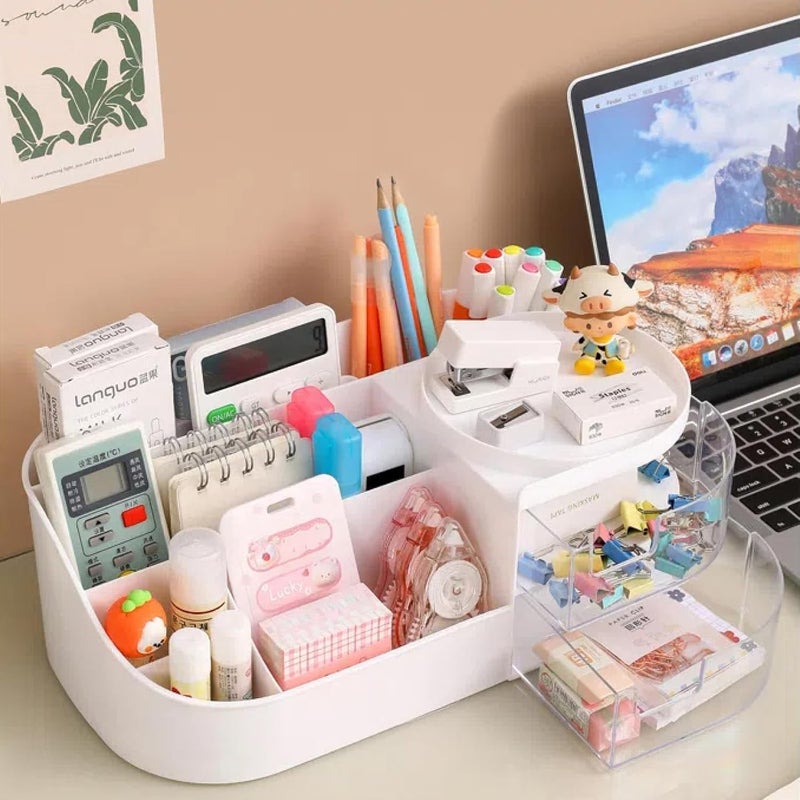ROKTRY Makeup Organizer With Drawers,Brushes, Eyeshadow, Jewelry Desktop Vanity Holder Make up Organizer Dressing Table Plastic Cosmetics Holder with Drawer Bathroom Dressing Table Makeup - Image 3