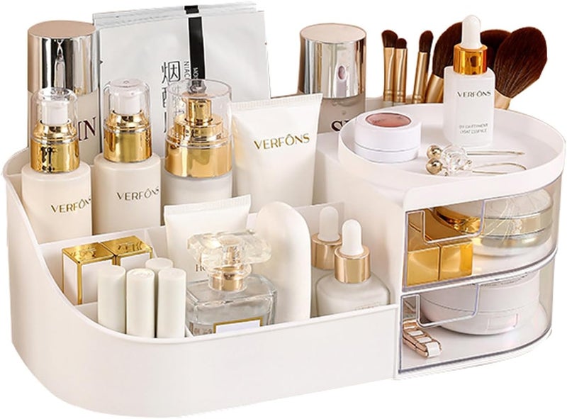 ROKTRY Makeup Organizer With Drawers,Brushes, Eyeshadow, Jewelry Desktop Vanity Holder Make up Organizer Dressing Table Plastic Cosmetics Holder with Drawer Bathroom Dressing Table Makeup - Image 4