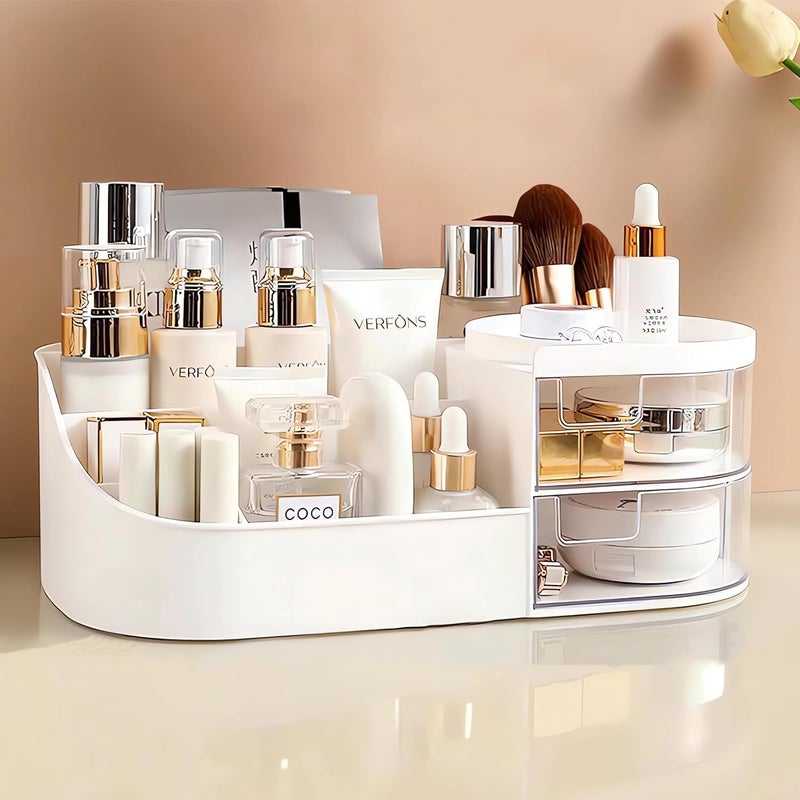 ROKTRY Makeup Organizer With Drawers,Brushes, Eyeshadow, Jewelry Desktop Vanity Holder Make up Organizer Dressing Table Plastic Cosmetics Holder with Drawer Bathroom Dressing Table Makeup - Image 5