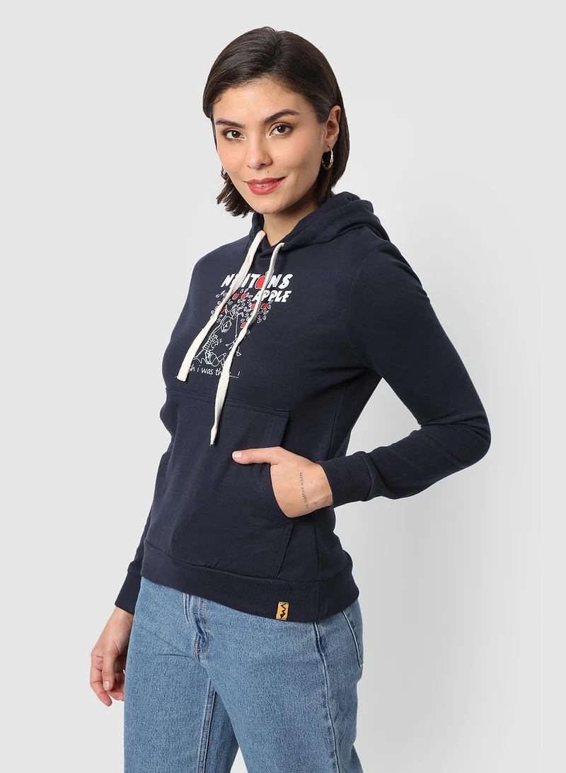 كامبوس سوترا هودي نسائي أزرق ليلي بطبعة تفاحة نيوتن