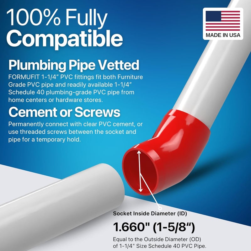 FORMUFIT 1-1/4” 45 Degree Furniture Grade PVC Fitting in Red, Made in USA, UV-Resistant, Impact-Proof, 1.660” Actual Socket Diameter (Pack of 4) - F11445E-RD-4 - Image 5
