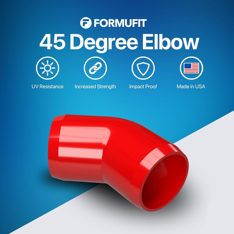 FORMUFIT 1-1/4” 45 Degree Furniture Grade PVC Fitting in Red, Made in USA, UV-Resistant, Impact-Proof, 1.660” Actual Socket Diameter (Pack of 4) - F11445E-RD-4 - Image 2