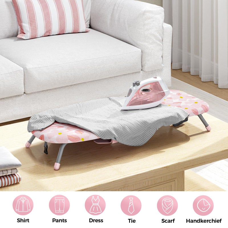 APEXCHASER Small Ironing Board with Iron Holder, Compact Iron Board with Non-Slip Feet, Portable Tabletop Ironing Board with Cotton Cover for Small Spaces and Travel, Pink - Image 3