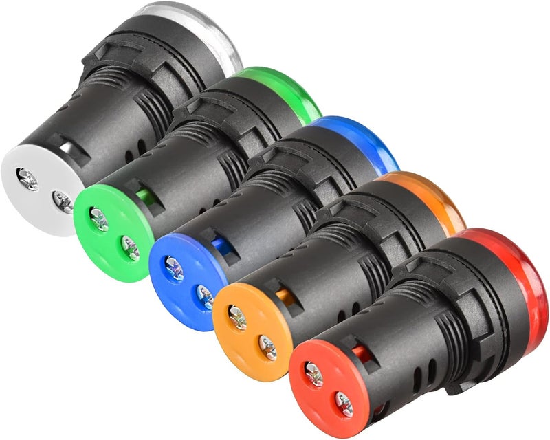 Heschen 22mm LED Indicator Pilot Light, AD16-22D/S, 220VAC 20mA, Red Green Yellow Blue White Light Colour, 5Pack - Image 5