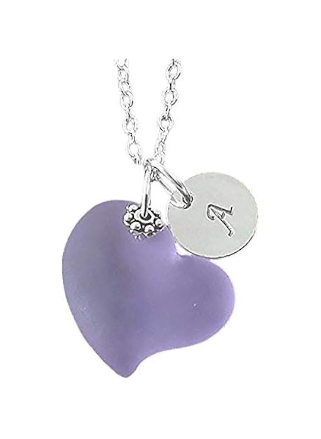 عربست قلادة زجاج البحر البنفسجي بشكل قلب ساحرة متغيرة اللون مع قلادة حرف (ملفوفة كهدية هاواي، رسالة هدية قابلة للتخصيص) - Image 1