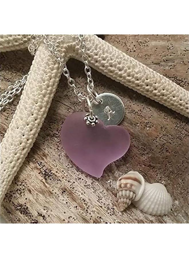 عربست قلادة زجاج البحر البنفسجي بشكل قلب ساحرة متغيرة اللون مع قلادة حرف (ملفوفة كهدية هاواي، رسالة هدية قابلة للتخصيص) - Image 5