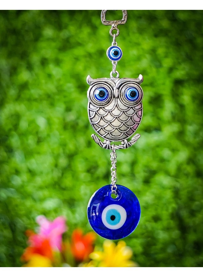 DT DECTONE Metal Owl Evil Eye Wall Hanging | Nazar Battu Showpiece For Home, Office, House | Protection And Good Luck Charm Gift In A Box | Hanging Ornament Ee-1501, Silver - Image 5