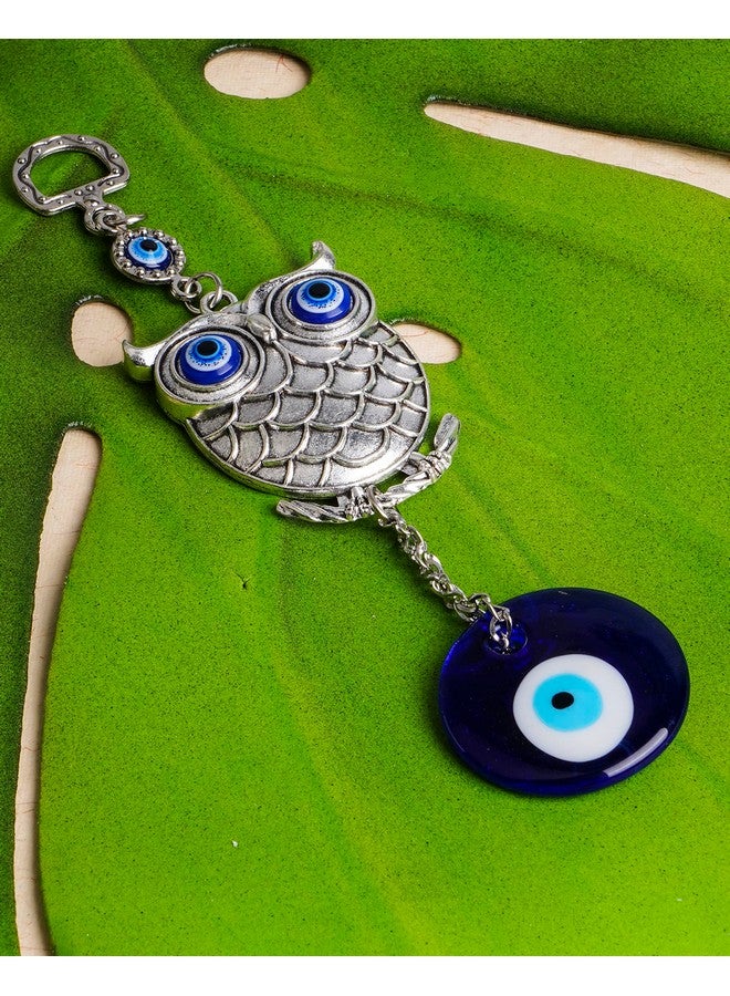 DT DECTONE Metal Owl Evil Eye Wall Hanging | Nazar Battu Showpiece For Home, Office, House | Protection And Good Luck Charm Gift In A Box | Hanging Ornament Ee-1501, Silver - Image 3