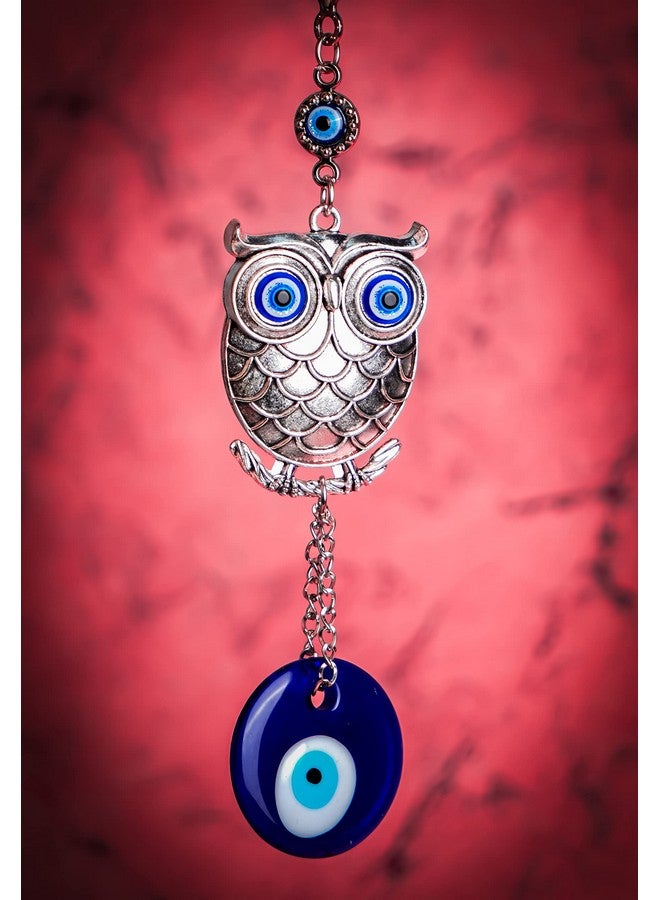 DT DECTONE Metal Owl Evil Eye Wall Hanging | Nazar Battu Showpiece For Home, Office, House | Protection And Good Luck Charm Gift In A Box | Hanging Ornament Ee-1501, Silver - Image 2