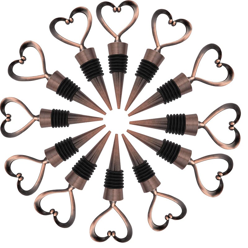 24PCS Wedding Anniversary Wine Stoppers for Wine BottlesHeart Wine Cork Plug for Wife Bridal Shower Souvenirs Party Decor Birthday Holiday Party Gifts for Guest Bronze Heart24