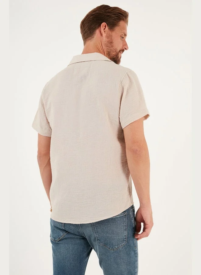 Buratti  Buratti Linen Look Short Sleeve Apache Collar Regular Fit Shirt Men's SHIRT CF23S116775 for Men | Best Price UAE