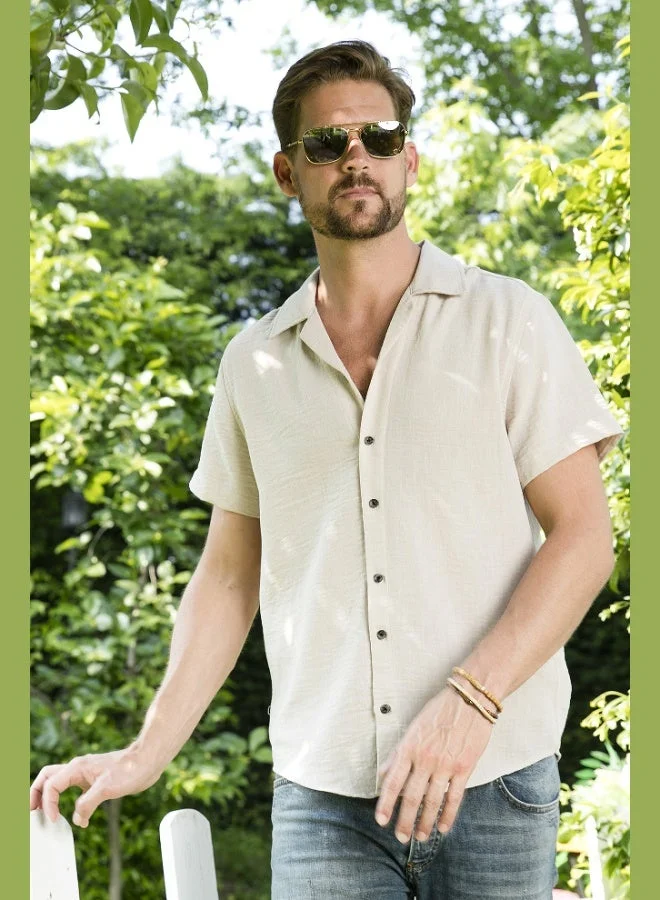 Buratti  Buratti Linen Look Short Sleeve Apache Collar Regular Fit Shirt Men's SHIRT CF23S116775 for Men | Best Price UAE