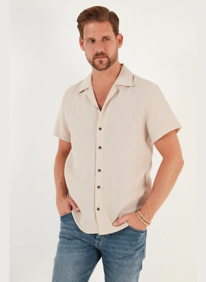 Buratti  Buratti Linen Look Short Sleeve Apache Collar Regular Fit Shirt Men's SHIRT CF23S116775 for Men | Best Price UAE