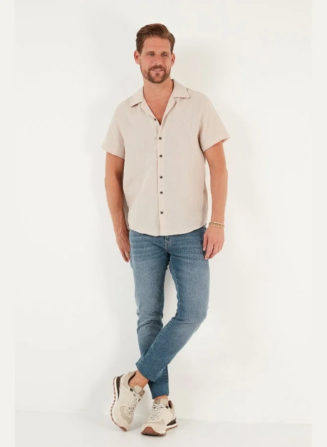 Buratti  Buratti Linen Look Short Sleeve Apache Collar Regular Fit Shirt Men's SHIRT CF23S116775 for Men | Best Price UAE