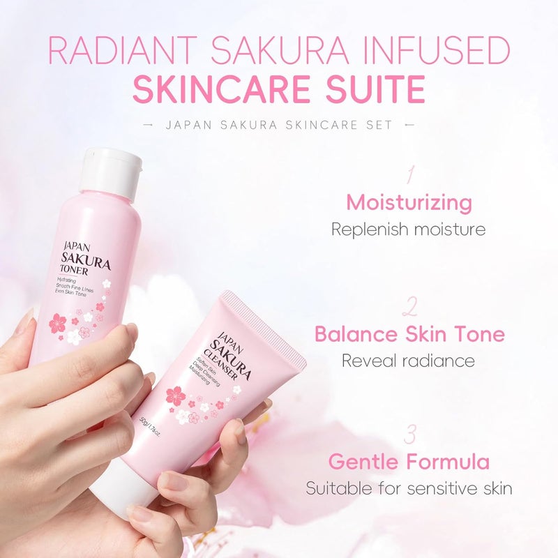 Tiejdhr 6Pcs Sakura Skincare Kit For Teenage Girls Women Beauty Travel Skincare Gift Set The Skin Care Set Includes Facial Cleanser Toner Lotion Essence Eye Cream And Face Cream - Image 3