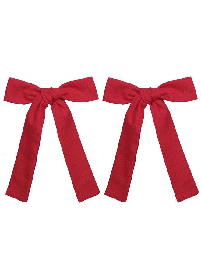 ميروكش مشابك شعر من القطن والكتان الأحمر مقاس 5 بوصات للفتيات في عيد الحب وعيد الميلاد ورأس السنة الجديدة وحفلات العطلات وإكسسوارات تزيين فساتين الكريسماس للأطفال وذيل حصان طويل وعقدة فيونكة ودبابيس شعر على شكل تمساح - Image 1