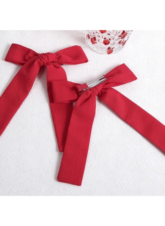 ميروكش مشابك شعر من القطن والكتان الأحمر مقاس 5 بوصات للفتيات في عيد الحب وعيد الميلاد ورأس السنة الجديدة وحفلات العطلات وإكسسوارات تزيين فساتين الكريسماس للأطفال وذيل حصان طويل وعقدة فيونكة ودبابيس شعر على شكل تمساح - Image 2