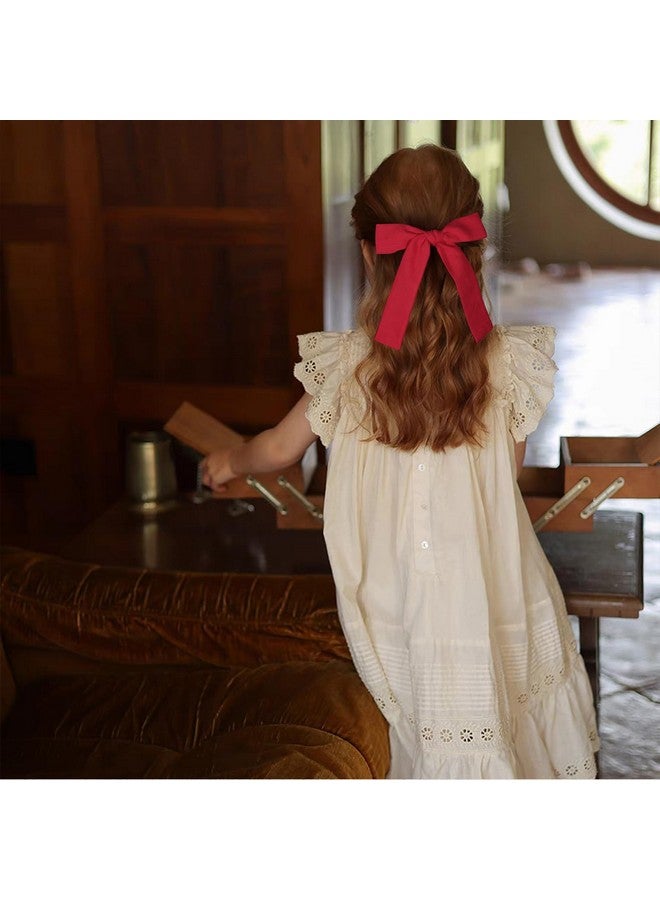 ميروكش مشابك شعر من القطن والكتان الأحمر مقاس 5 بوصات للفتيات في عيد الحب وعيد الميلاد ورأس السنة الجديدة وحفلات العطلات وإكسسوارات تزيين فساتين الكريسماس للأطفال وذيل حصان طويل وعقدة فيونكة ودبابيس شعر على شكل تمساح - Image 3