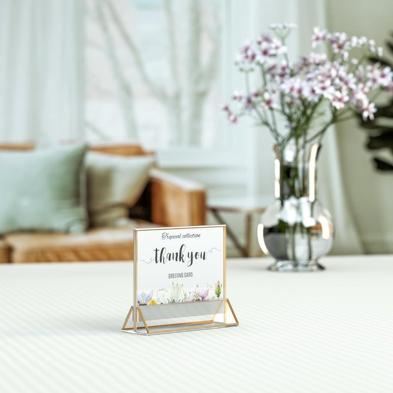 Sezanrpt Acrylic Table Card Holder Gold Edge 4x6 Horizontal 4 Pack, Clear Picture Frames, Acrylic Sign Holder for Restaurant Menu Display, Wedding Table Numbers (4x6 - Horizontal) - Image 4