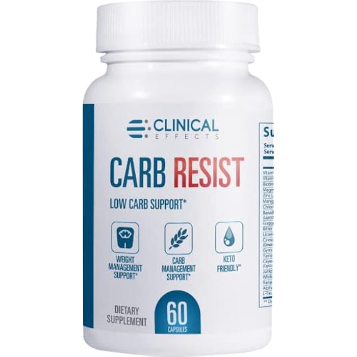 Clinical Effects Carb Resist - Carb Blocker with Vitamin C - 60 Capsules - Ideal for Keto or Low Carb Lifestyle - Supports Heart Health and Weight Management - Plant-Based - Image 1