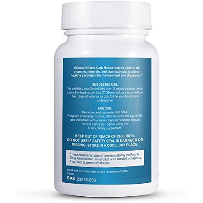 Clinical Effects Carb Resist - Carb Blocker with Vitamin C - 60 Capsules - Ideal for Keto or Low Carb Lifestyle - Supports Heart Health and Weight Management - Plant-Based - Image 2