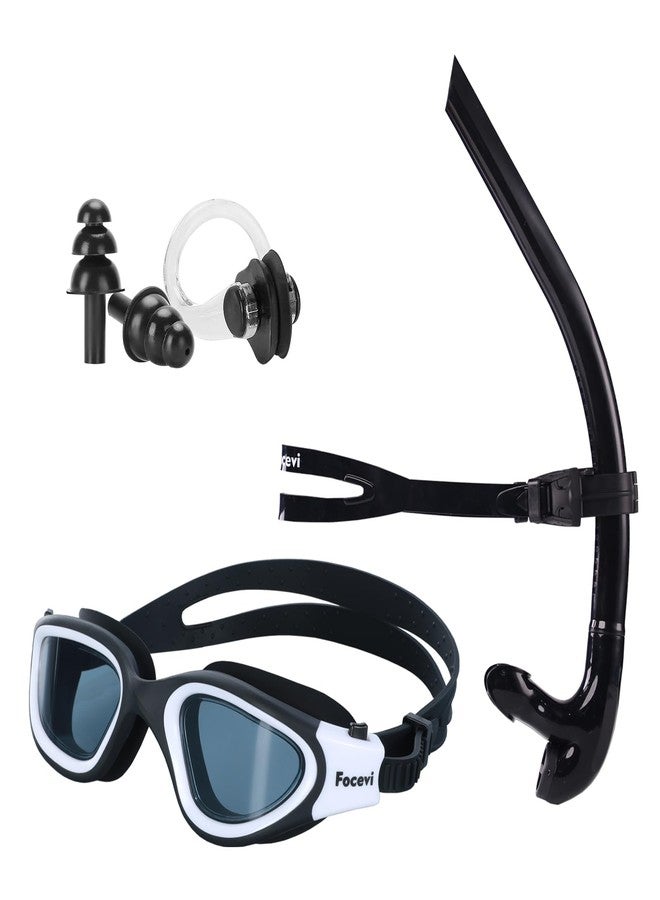 Focevi Swim Snorkel for Lap Swimming Set,No Loud gurgling Noise No Hurt Forehead No Slip Front Swimming Snorkeling Training for Adult/Kid/Youth,Swimmer Snorkle Center Mount Snorkel Tube One-Way Purge Valve - Image 1
