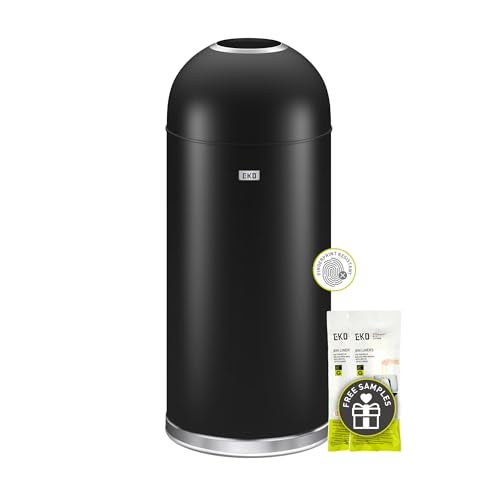 EKO Eternal 56L15 Gallon Large Capacity Tall Commercial Trash Can Round Open Top Waste Bin for Indoor and Outdoor Black Steel HeavyDuty Durable Metal Garbage Bin for Home Office Restaurant