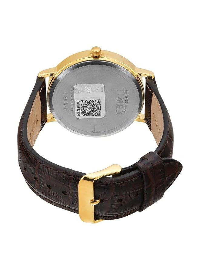 TIMEX Classics Analog Watch for Man with Champagne Round Dial & Brown Leather Strap Band Water Resistant Men's Wrist Watches - TWTG12201 - Image 4