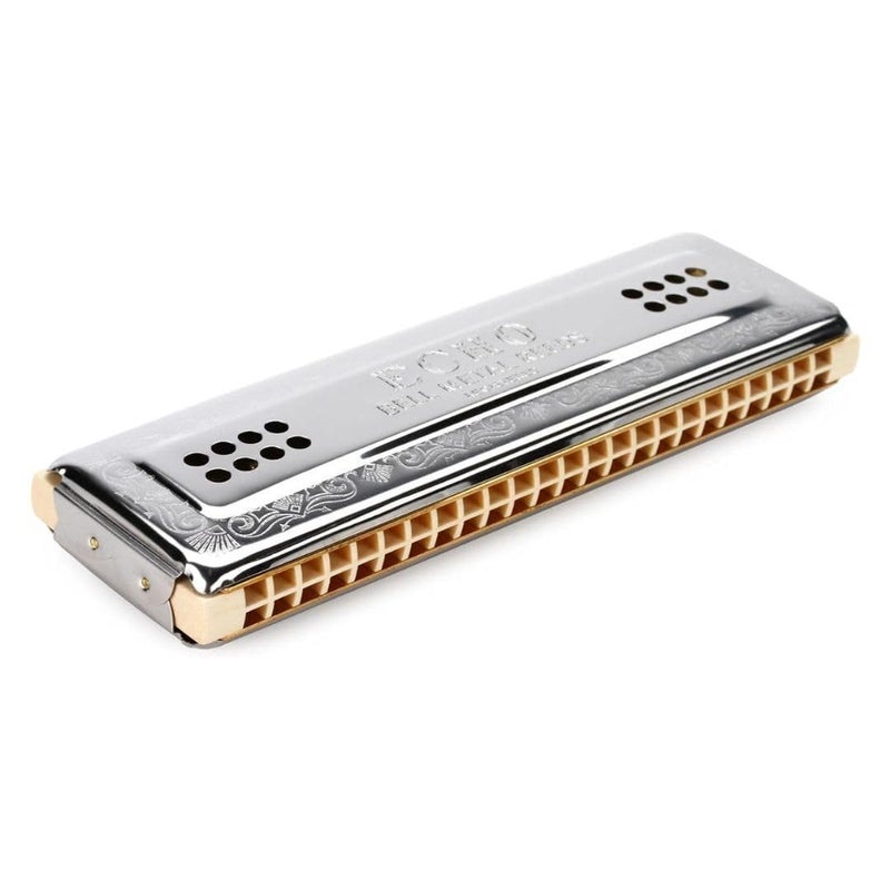 Hohner 56-CG Echo Harp 2x48 C and G Keys Tuned Tremolo Harmonica with Double Lacquered Maple Comb and Detuned Reed Pairs (Stainless Steel) - Image 3