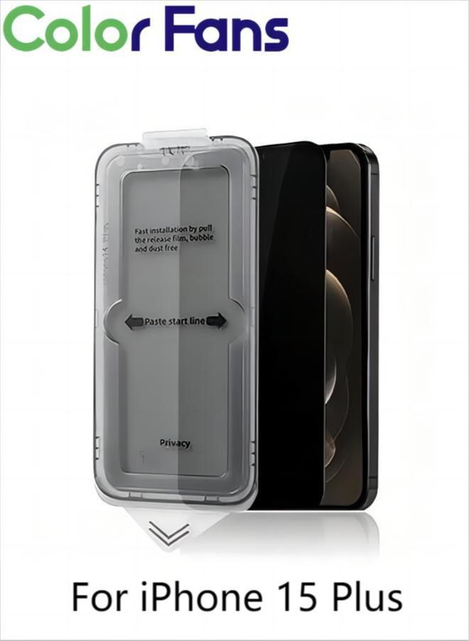 Color Fans iPhone 15 Plus Privacy Screen Protector (2023 Dust-Free Install), Full Coverage Tempered Glass Film 9H Hardness, Bubble Free - Image 1
