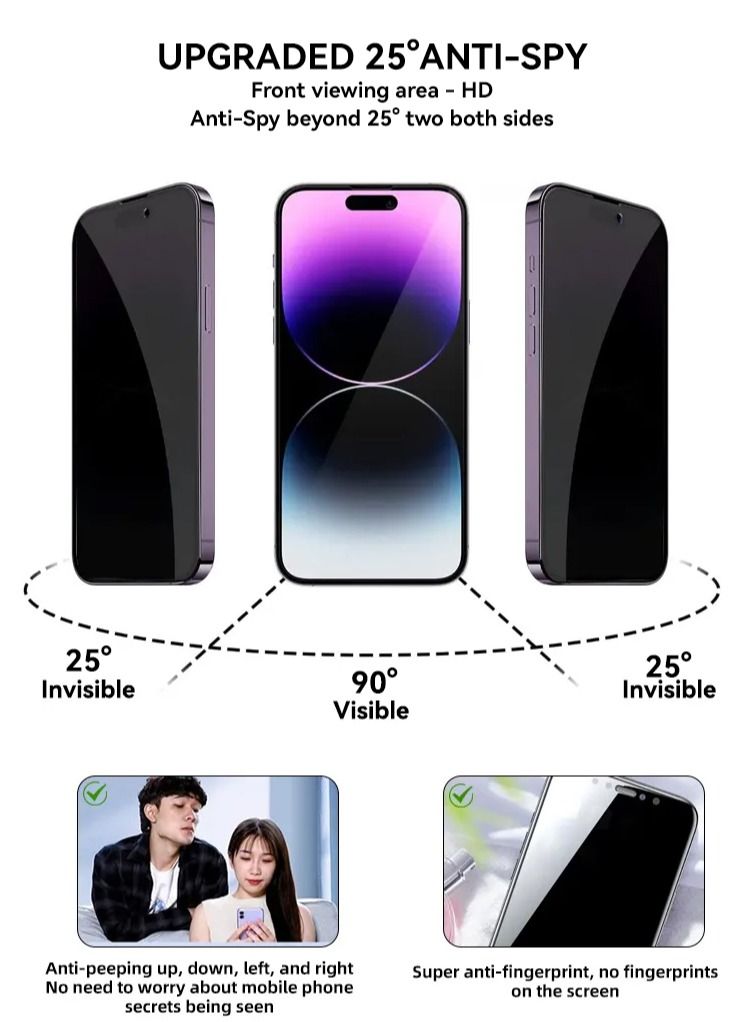 Color Fans iPhone 15 Plus Privacy Screen Protector (2023 Dust-Free Install), Full Coverage Tempered Glass Film 9H Hardness, Bubble Free - Image 2