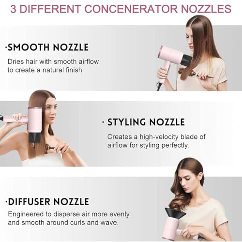 Slopehill Professional Ionic Hair Dryer, Powerful 1800W Fast Drying Low Noise Blow Dryer with 2 Concentrator Nozzle 1 Diffuser Attachments for Home Salon Travel (Pottery Pink and Rose Gold) - Image 3