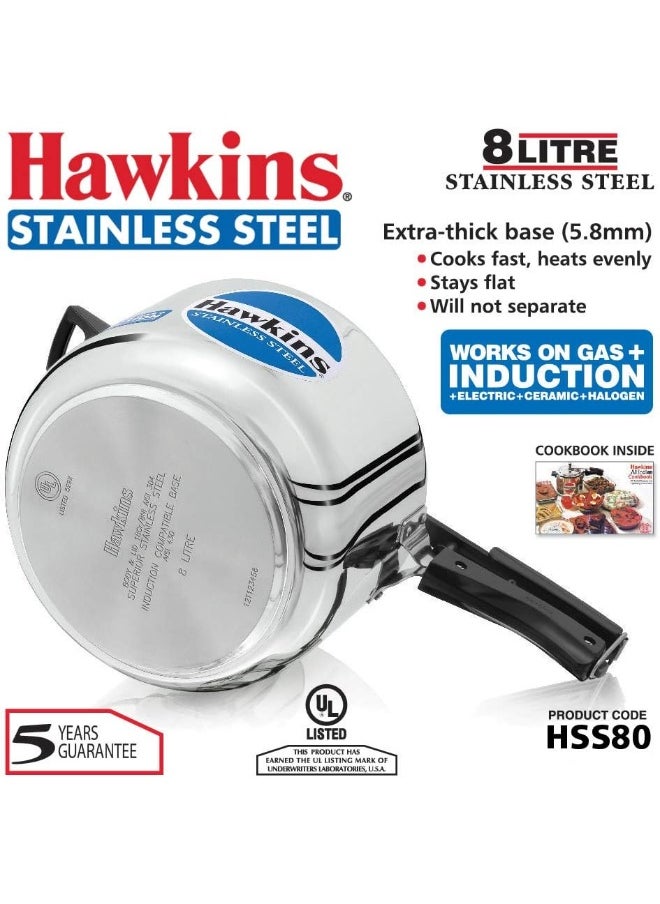 Hawkins - 8 Liters Stainless Steel Pressure Cooker,Induction Compatible,Silver - Image 1