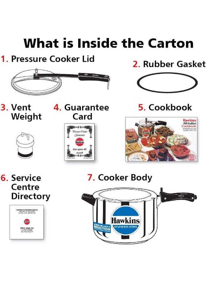 Hawkins - 8 Liters Stainless Steel Pressure Cooker,Induction Compatible,Silver - Image 1