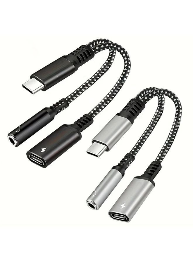 Black Gray 2 Pack USB C to 35mm Audio Adapter with PD Fast Charging Compatible with iPhone 15 16 - Image 1