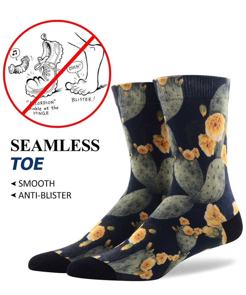 MEIKAN Novelty Awesome Crew Athletic Socks for Men, MEIKAN Colorful Floral Flower Plant Fancy Design Printed Mid Calf Socks ,5 Pairs Color 2,One Size - Image 5