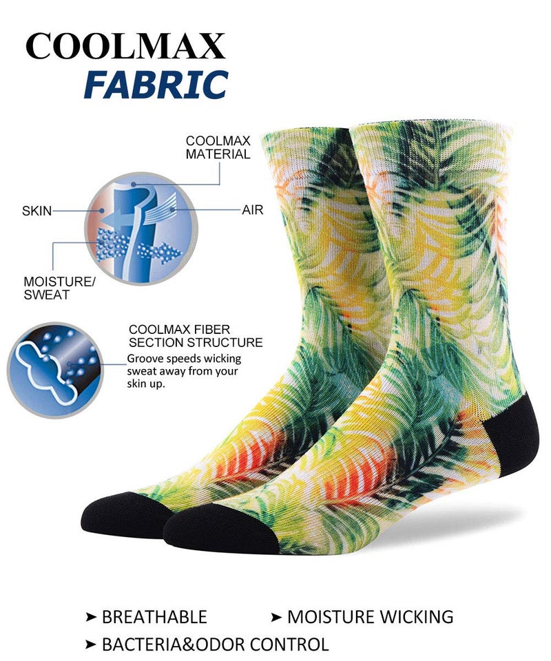 MEIKAN Novelty Awesome Crew Athletic Socks for Men, MEIKAN Colorful Floral Flower Plant Fancy Design Printed Mid Calf Socks ,5 Pairs Color 2,One Size - Image 4
