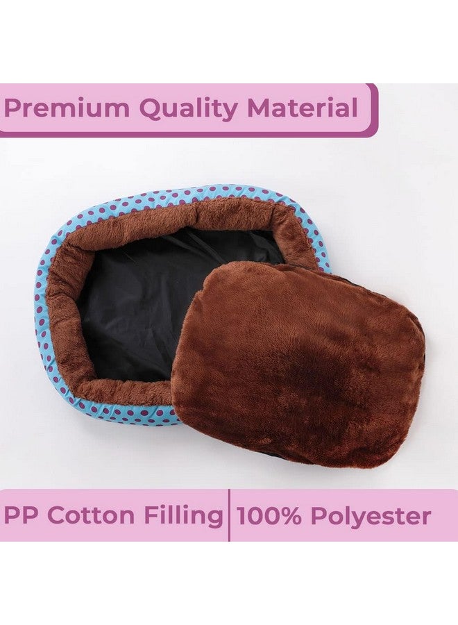 Kuber Industries Dog & Cat Bed|Soft Plush Top Pet Bed|Oxford Cloth Polyester Filling|Medium Washable Dog Bed|Circular Cat Bed With Rise-Edge Pillow|Qy039Bc-M|Blue & Coffee - Image 4
