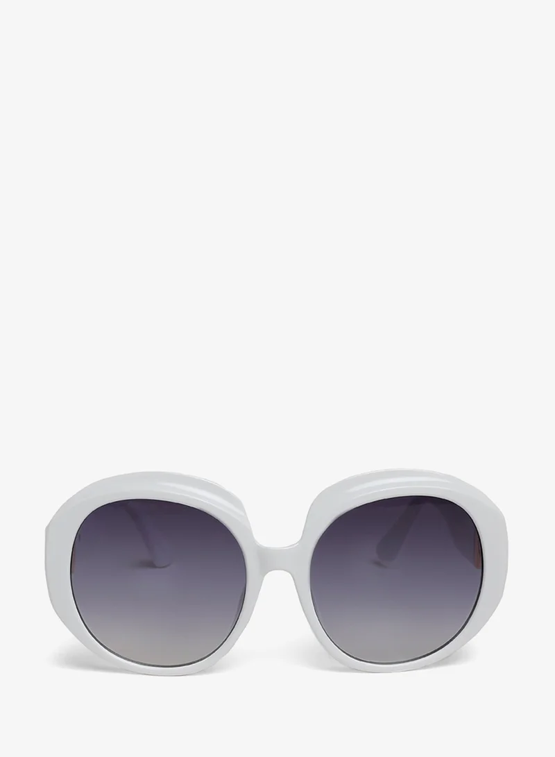 London Rag White Metallic Accent Round Sunglasses