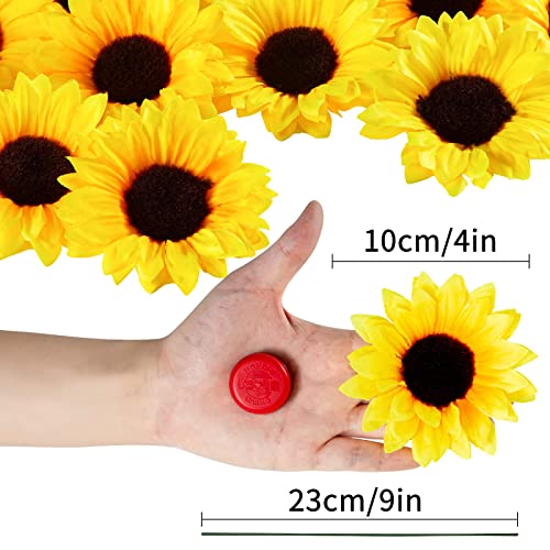 Coferset 40pcs Fake Sunflower Heads with Stems, 4" Sunflower Artificial Silk Flower Heads for Party Baby Shower Wedding Making Handicrafts Home Decor(Yellow) - Image 3
