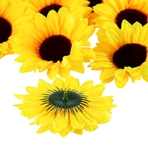 Coferset 40pcs Fake Sunflower Heads with Stems, 4" Sunflower Artificial Silk Flower Heads for Party Baby Shower Wedding Making Handicrafts Home Decor(Yellow) - Image 2