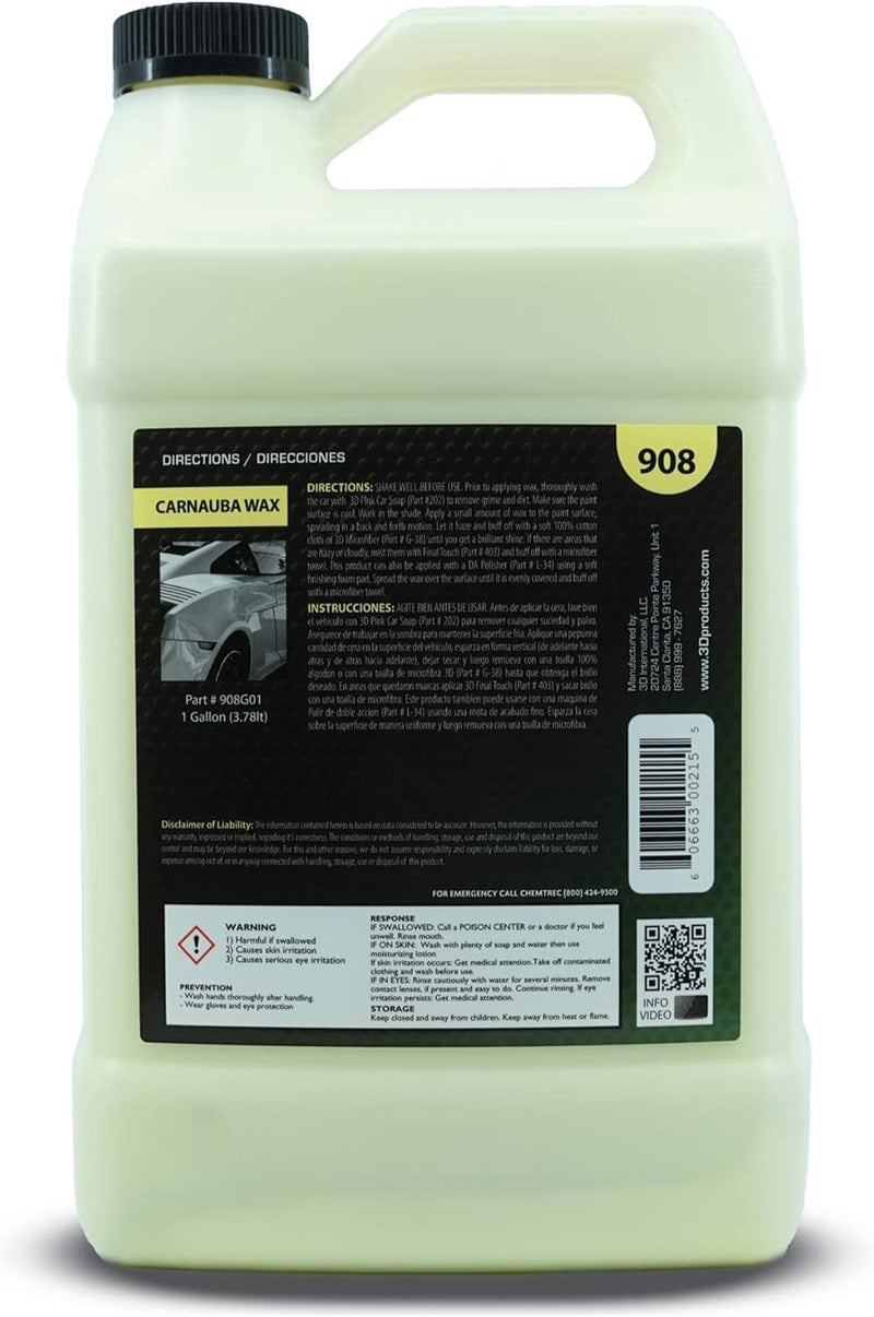 3D Carnauba Wax - 1 Gallon | High Gloss Liquid Wax for Ultimate Protection - Image 2