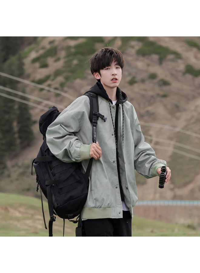 Dingfengbaoluo Vintage Hong Kong Style Men's Spring Loose Hooded Casual Jacket Xsj60 Green 3XL - Image 4