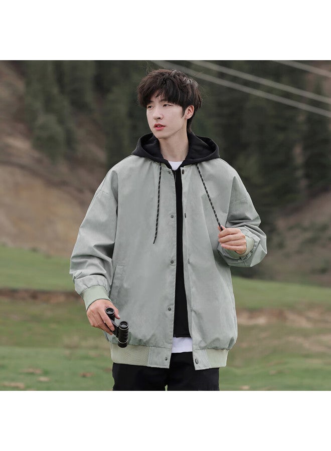 Dingfengbaoluo Vintage Hong Kong Style Men's Spring Loose Hooded Casual Jacket Xsj60 Green 3XL - Image 3