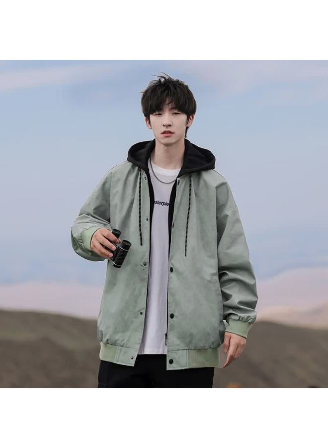Dingfengbaoluo Vintage Hong Kong Style Men's Spring Loose Hooded Casual Jacket Xsj60 Green 3XL - Image 2