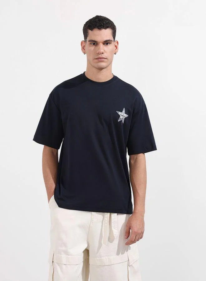 شركة المرآب الهندية Men Relaxed Fit Graphic Printed Crew Neck Half Sleeves T-Shirt