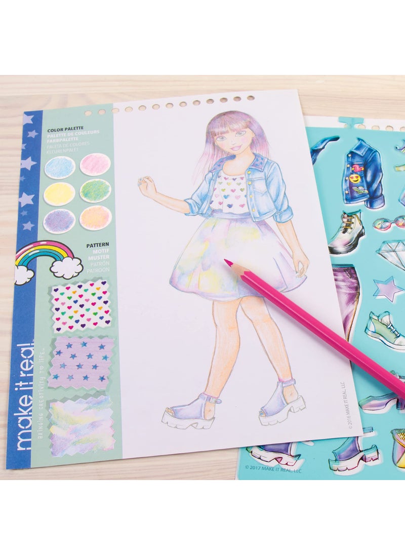 Make It Real Make It Real Fashion Design Sketchbook for Girls - Digital Dream Kit with 110 Stickers, Stencils, Design Guide - Emoji & Food Inspired Fashion, Creative Gift Kids Ages 6+, Develops Real-World Skills  - Image 5