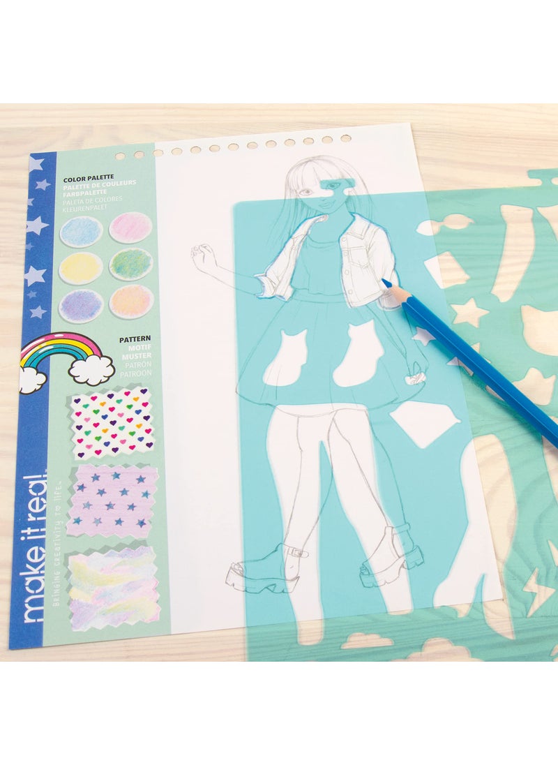 Make It Real Make It Real Fashion Design Sketchbook for Girls - Digital Dream Kit with 110 Stickers, Stencils, Design Guide - Emoji & Food Inspired Fashion, Creative Gift Kids Ages 6+, Develops Real-World Skills  - Image 3